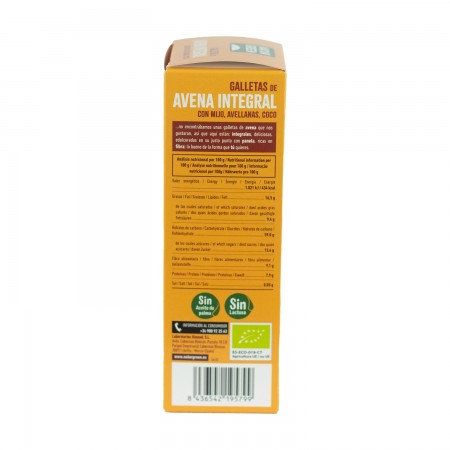 GALLETA DE AVENA INTEGRAL CON MIJO, AVELLANAS COCO