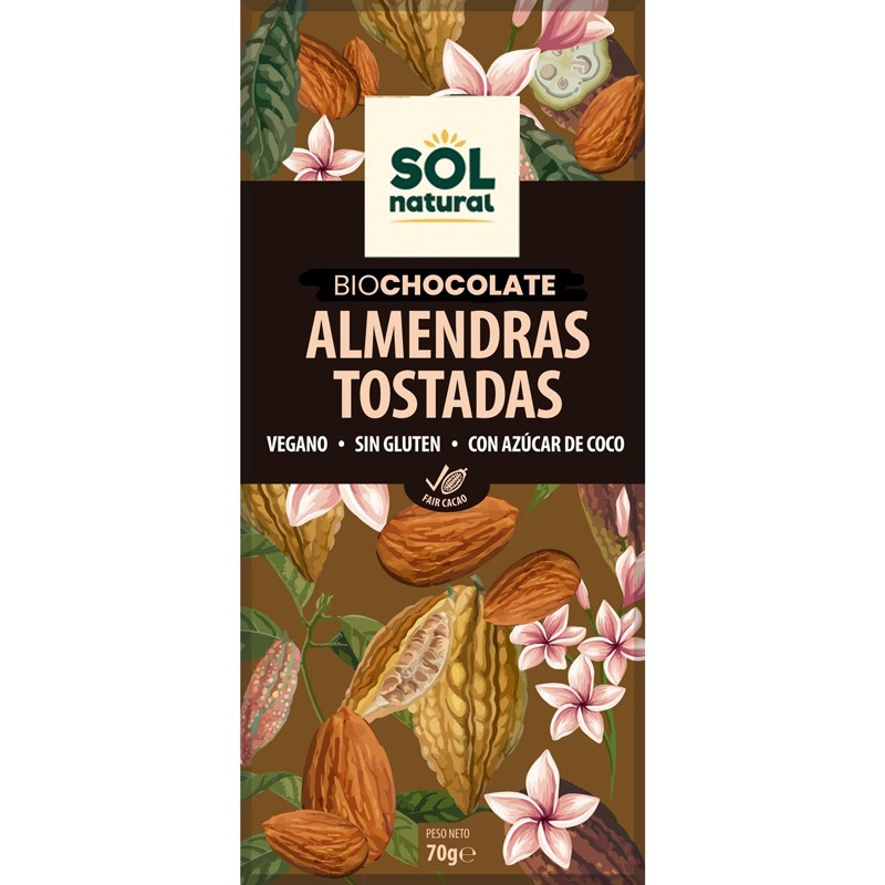 TABLETA CHOCOLATE ALMENDRAS TOSTADAS BIO 70 g