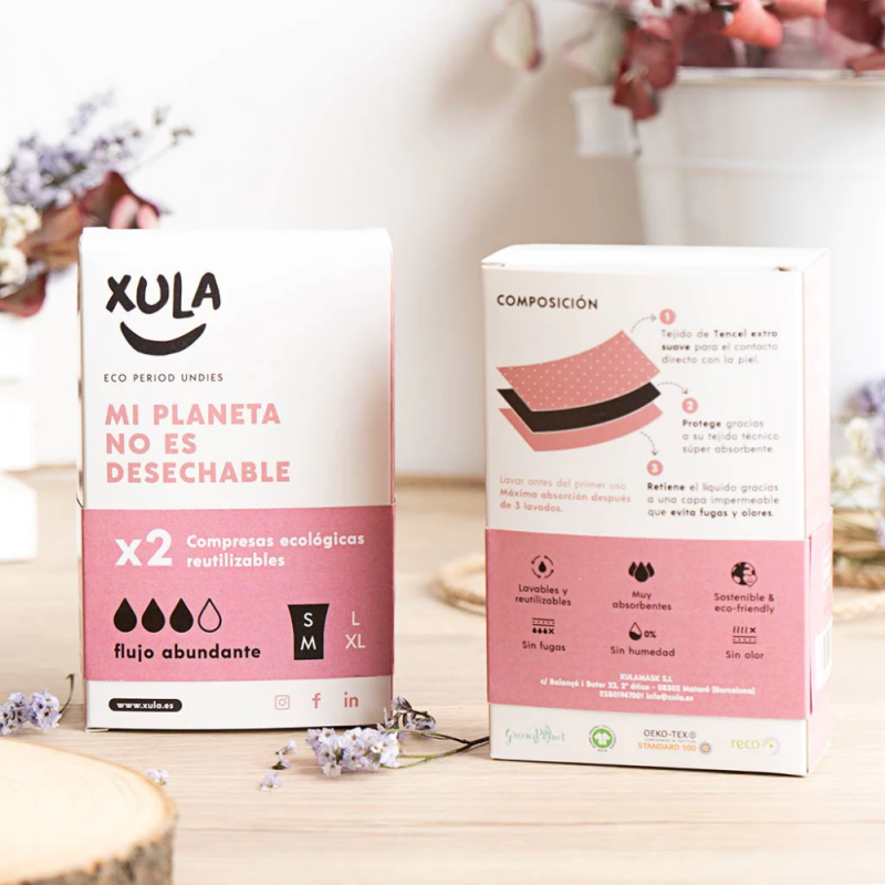 PACK 2 COMPRESAS REUTILIZABLES FLUJO ABUNDANTE S-M