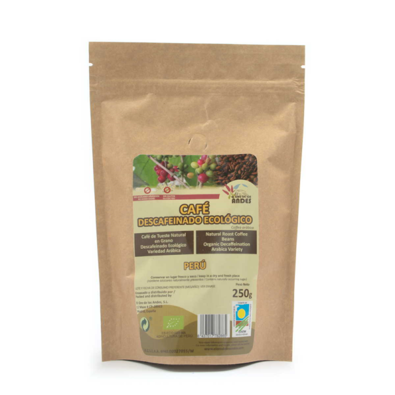 CAFE DESCAFEINADO ECO TUESTE NATURAL GRANO 250 g