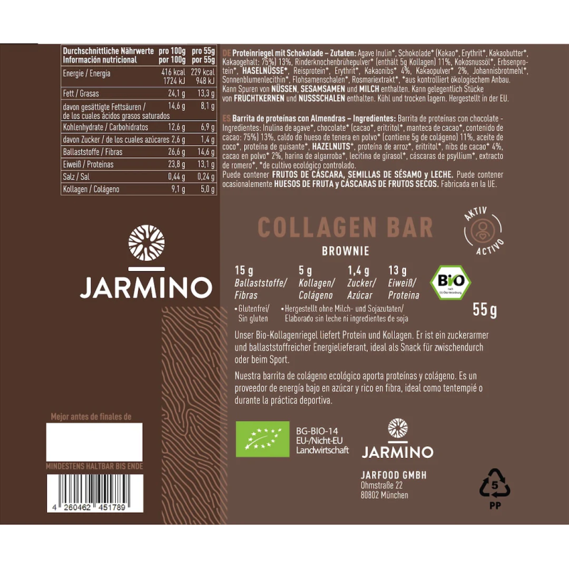 Barrita de Colageno Brownie BIO 12x55g Jarmino