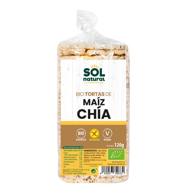 Tortas de maíz y chía sin gluten bio 120 g Sol Natural | Dietisur