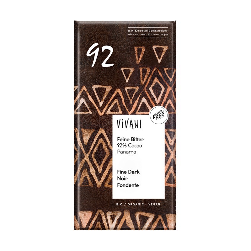 Chocolate negro 92% Panama con azucar de coco bio 80g Vivani | Diet...
