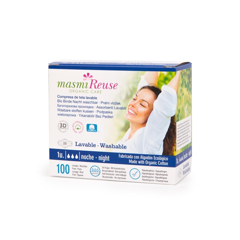 Compresa de tela con alas lavable Noche Bio Masmi | Dietisur