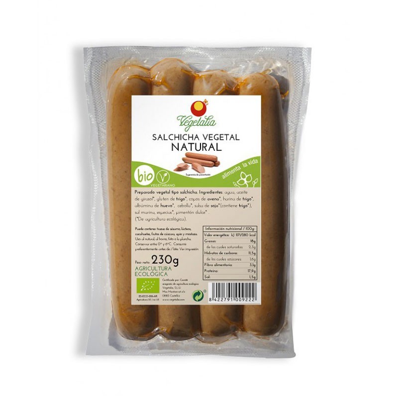 Salchicha vegetal natural bio 230g Vegetalia | Dietisur