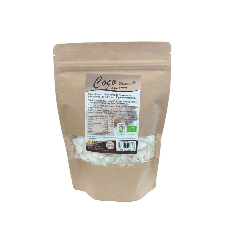 Chips de coco crudos bio 150 g Dream Foods | Dietisur