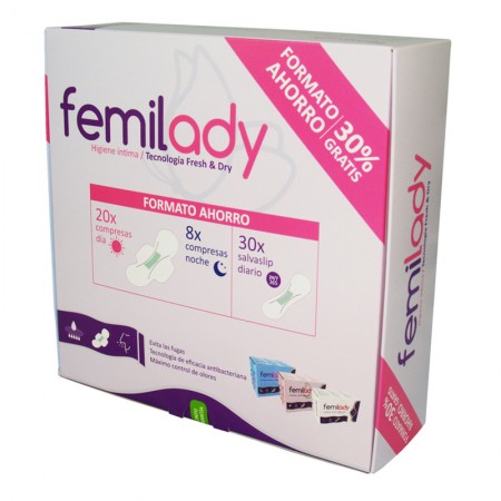 PACK 20 COMPRESAS D–A, 8 NOCHE Y 30 SALVASLIP FEMI