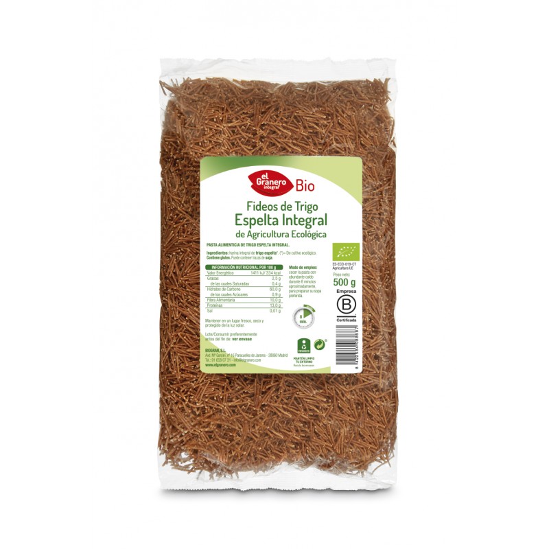FIDEOS FINOS ESPELTA INTEGRAL BIO 500 gr