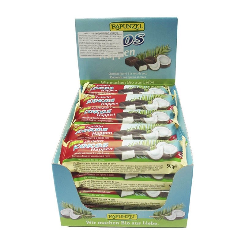 CAJA 20 BARRITAS COCO CHOCOLATE NEGRO 50 g