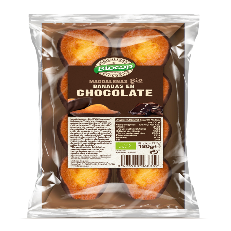 MAGDALENAS BAÑADAS CHOCO NEGRO BIOCOP 180 g