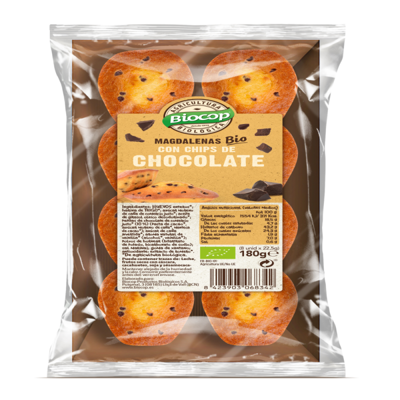 MAGDALENAS PEPITAS CHOCOLATE BIOCOP 180 g