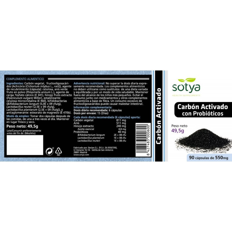 CARBON ACTIVADO CON PROBIOTICO 90 caps
